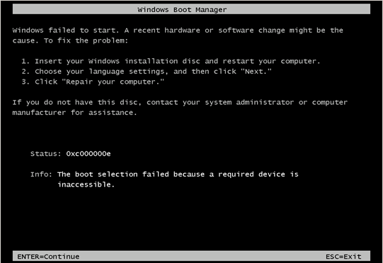 Windows Vista Boot Selection Failed Device
